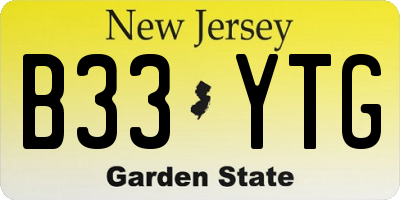 NJ license plate B33YTG