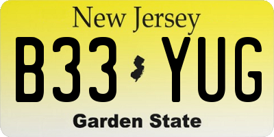 NJ license plate B33YUG