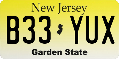 NJ license plate B33YUX