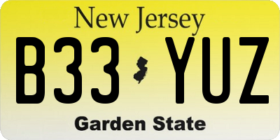 NJ license plate B33YUZ