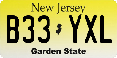 NJ license plate B33YXL