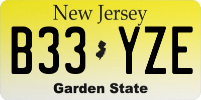 NJ license plate B33YZE
