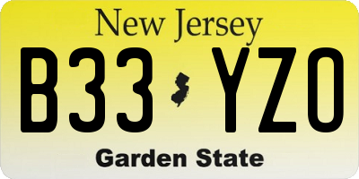 NJ license plate B33YZO