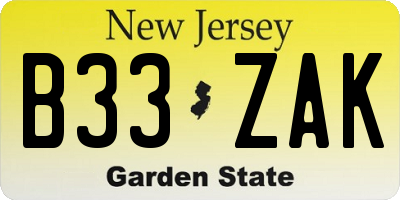 NJ license plate B33ZAK