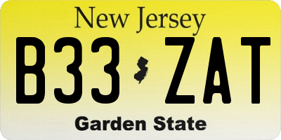 NJ license plate B33ZAT