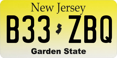NJ license plate B33ZBQ