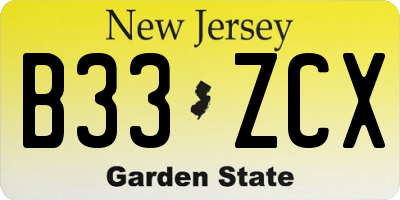 NJ license plate B33ZCX
