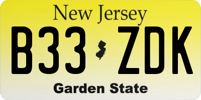 NJ license plate B33ZDK
