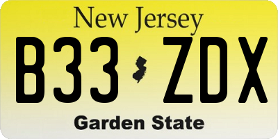 NJ license plate B33ZDX
