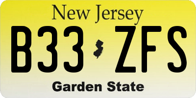 NJ license plate B33ZFS