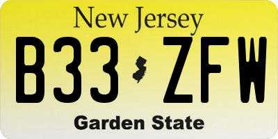 NJ license plate B33ZFW