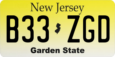 NJ license plate B33ZGD