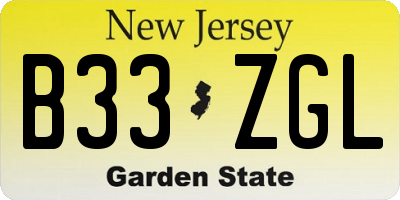 NJ license plate B33ZGL