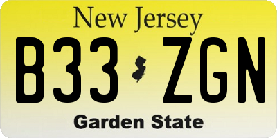 NJ license plate B33ZGN