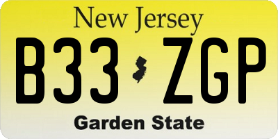 NJ license plate B33ZGP