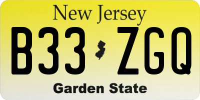 NJ license plate B33ZGQ