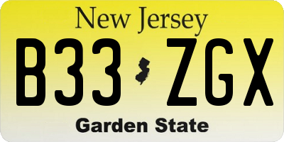 NJ license plate B33ZGX