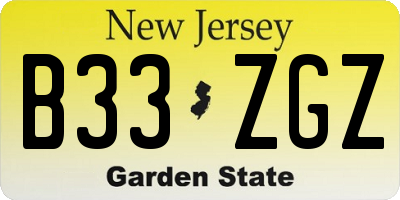 NJ license plate B33ZGZ