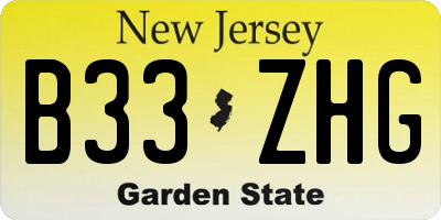 NJ license plate B33ZHG