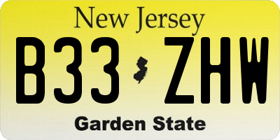 NJ license plate B33ZHW