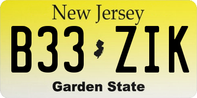 NJ license plate B33ZIK