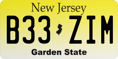 NJ license plate B33ZIM