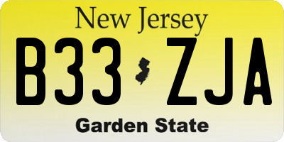 NJ license plate B33ZJA
