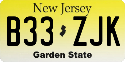 NJ license plate B33ZJK