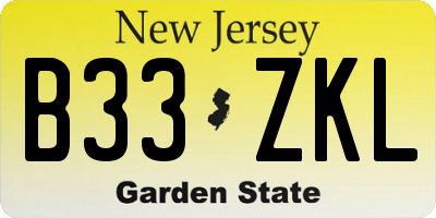 NJ license plate B33ZKL