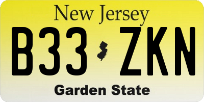 NJ license plate B33ZKN
