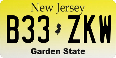 NJ license plate B33ZKW