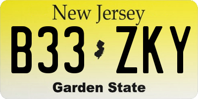 NJ license plate B33ZKY