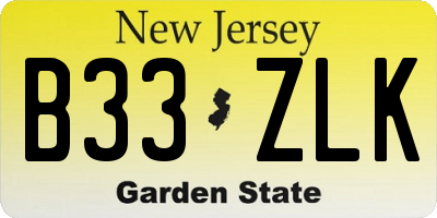 NJ license plate B33ZLK