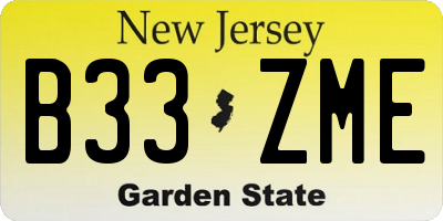 NJ license plate B33ZME