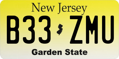 NJ license plate B33ZMU