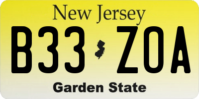 NJ license plate B33ZOA