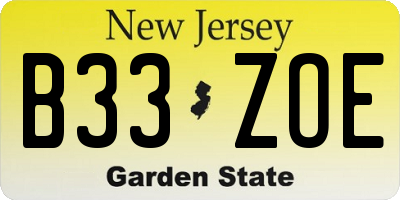 NJ license plate B33ZOE