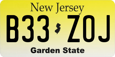 NJ license plate B33ZOJ