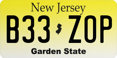 NJ license plate B33ZOP