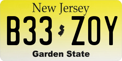 NJ license plate B33ZOY