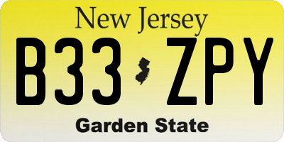 NJ license plate B33ZPY