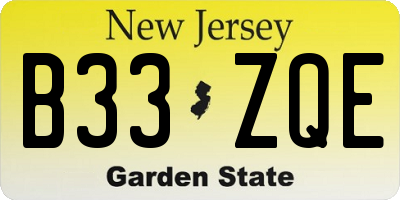 NJ license plate B33ZQE