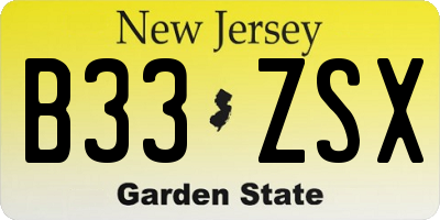 NJ license plate B33ZSX