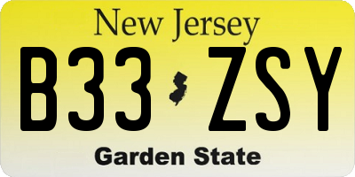 NJ license plate B33ZSY