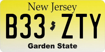 NJ license plate B33ZTY