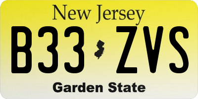 NJ license plate B33ZVS