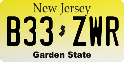 NJ license plate B33ZWR
