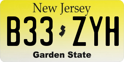 NJ license plate B33ZYH