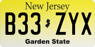NJ license plate B33ZYX