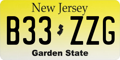 NJ license plate B33ZZG
